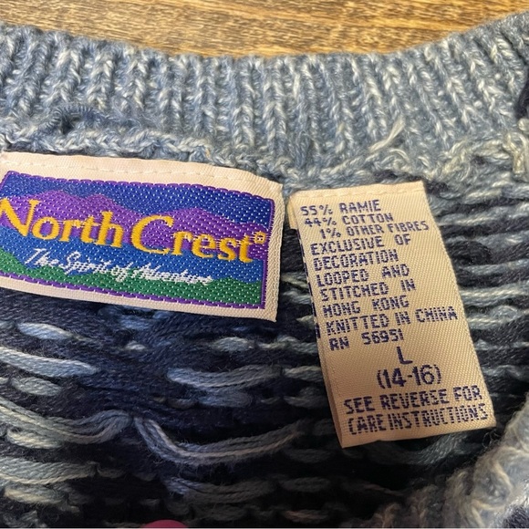 Vintage Fair Isle Nordic Deer Snowflake Sweater Womens Large (14-16) Blue Ski - Picture 2 of 8